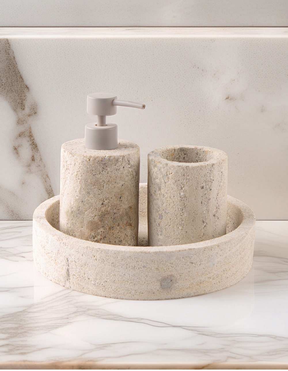 DISPENSER SET - INDIAN TRAVERTINE