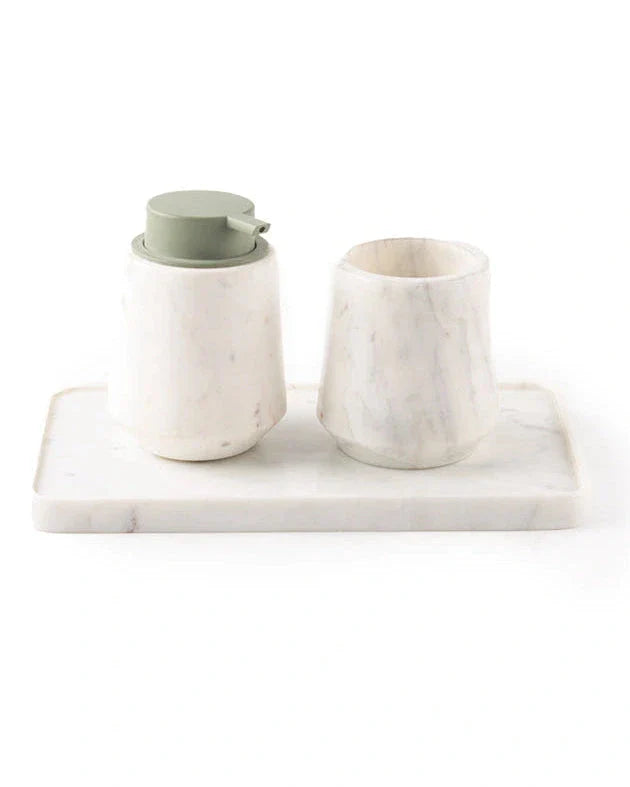 DISPENSER SET - WHITE MARBLE