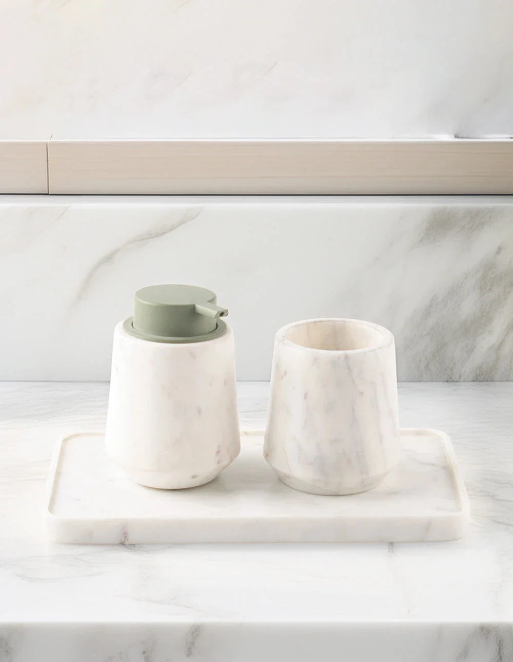DISPENSER SET - WHITE MARBLE
